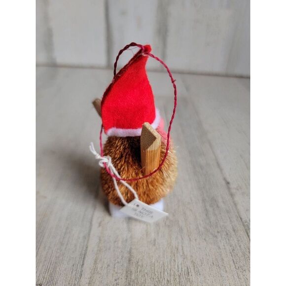 Bristle brush gnome Santa hat ornament Xmas - Picture 4 of 6